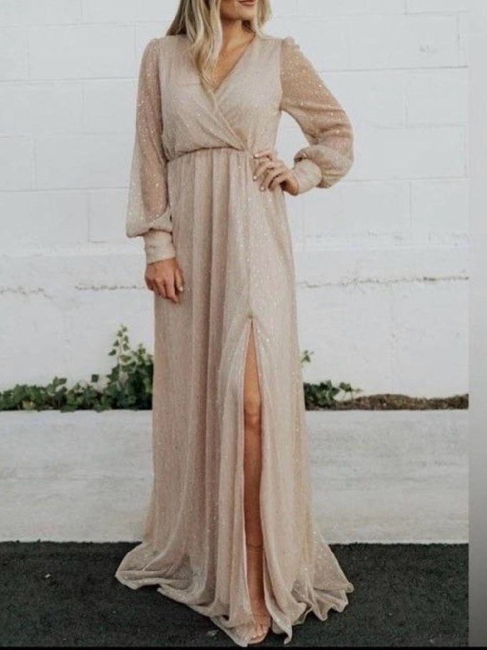 Baltic Born Champagne Sequin Maxi Dress, Size Small